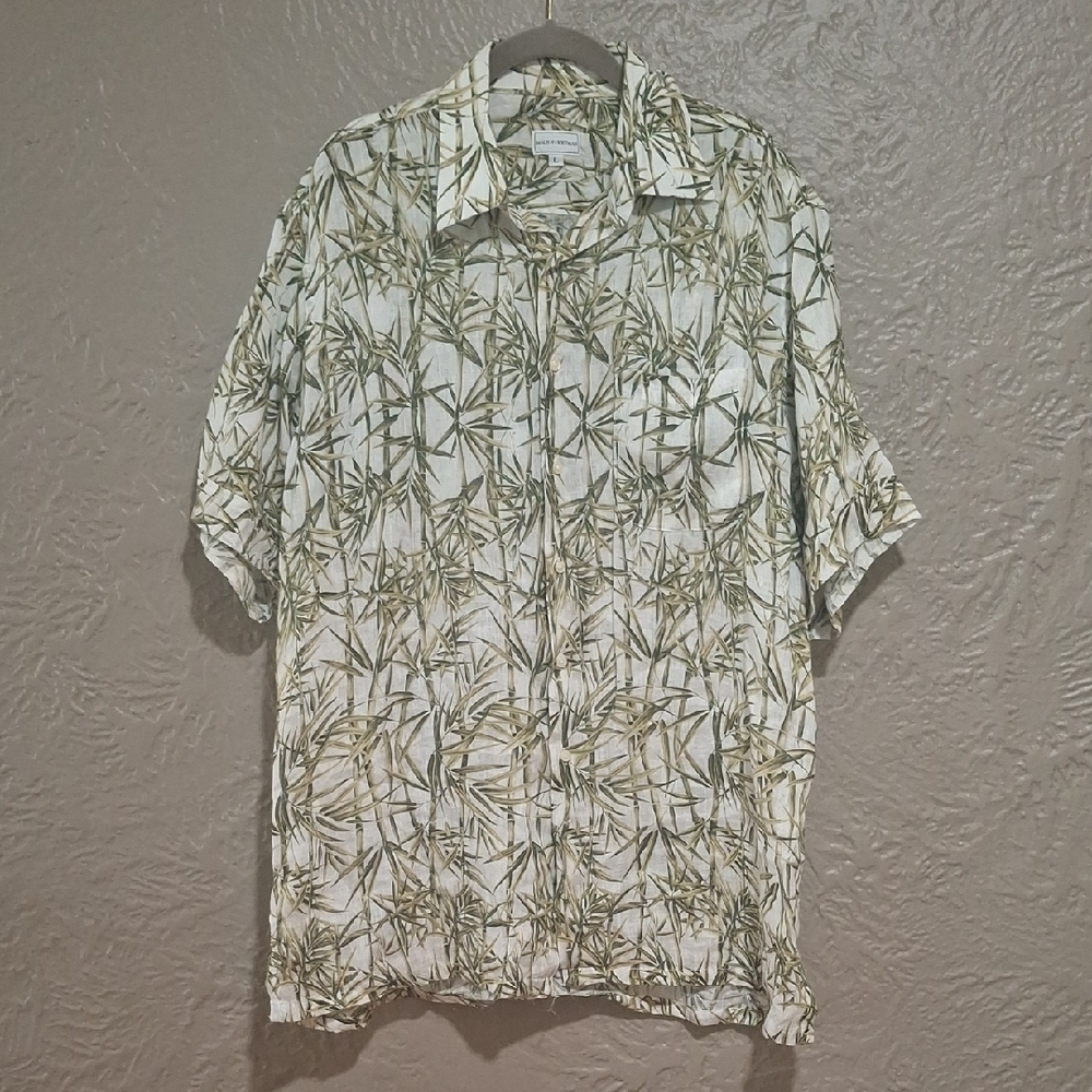 Maus& Hoffman.Men's Bamboo Pattern Shirt - Olive and Cream Size L